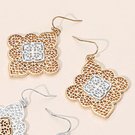 Metal Filigree Cut Out Drop Dangle Earrings