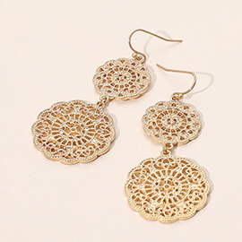 Double Metal Filigree Medallion Link Drop Earrings
