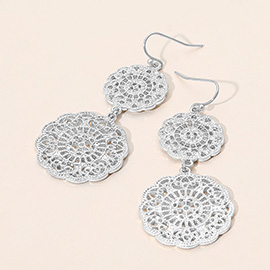 Double Metal Filigree Medallion Link Drop Earrings