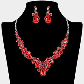 Teardrop Stone Cluster Embellished Rhinestone Paved Necklace
