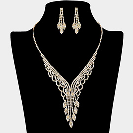 Marquise Accented Rhinestone Paved V Shaped Necklace