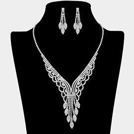 Marquise Accented Rhinestone Paved V Shaped Necklace