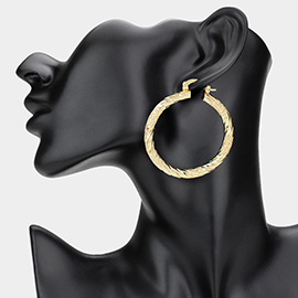 Textured Twisted Metal Hoop Pin Catch Earrings