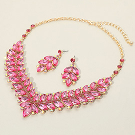 Marquise Stone Cluster Embellished Evening Necklace