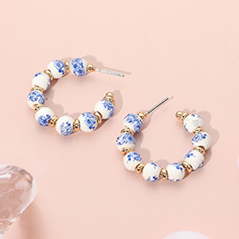 Floral Ceramic Ball Beaded Hoop Earrings