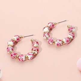Floral Ceramic Ball Beaded Hoop Earrings