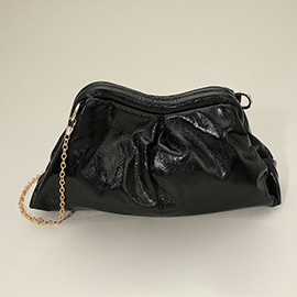 Metallic Pleated Frame Clutch Evening Bag / Crossbody Bag