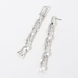 Sterling Silver Dipped Geometric Hardware Link Drop Earrings