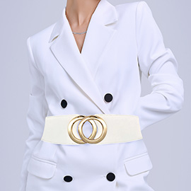 Double Metal Ring Buckle Accent Wide Elastic Waist Belt