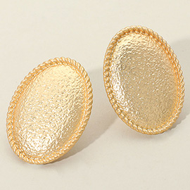 Textured Matte Metal Oval Clip On Earrings