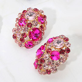Oversized Rhinestone Cluster Evening Clip On Earrings