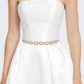 Rhinestone Paved Open Oval Link Chain Waist Belt