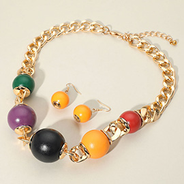 Wooden Ball Beaded Statement Necklace
