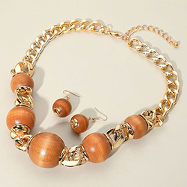 Wooden Ball Beaded Statement Necklace