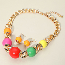 Wooden Ball Beaded Statement Necklace