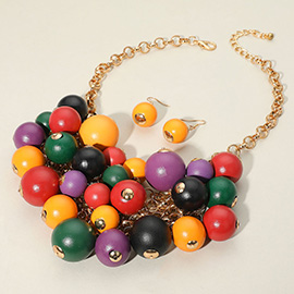 Wooden Ball Beaded Statement Necklace
