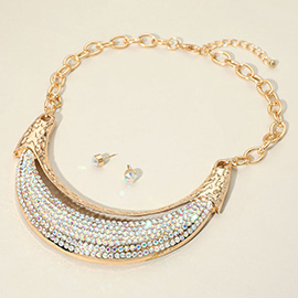 Bold Rhinestone Paved Plate Accent Statement Necklace