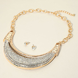 Bold Rhinestone Paved Plate Accent Statement Necklace