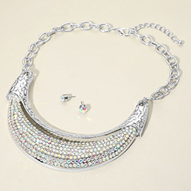 Bold Rhinestone Paved Plate Accent Statement Necklace