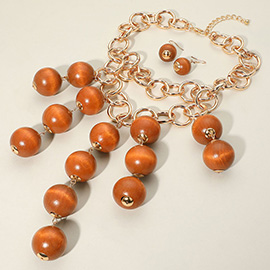Bold Wooden Ball Beaded Chandelier Statement Necklace