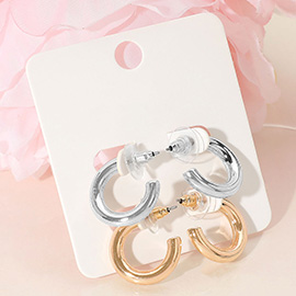 2Pairs - Metal Hoop Earring Set