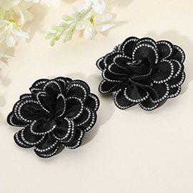 Elegant Rhinestone Rim Fabric Flower Clip On Accessory