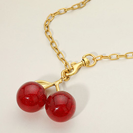 Chunky Cherry Pendant Bold Paperclip Chain Necklace