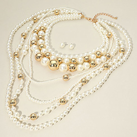 Chunky Pearl Beaded Multi Layered Statement Necklace