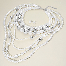 Chunky Pearl Beaded Multi Layered Statement Necklace