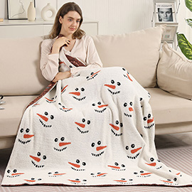 Snowman Face Patterned Reversible Throw Blanket