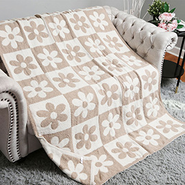 Checkered Flower Patterned Reversible Throw Blanket