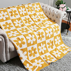 Checkered Flower Patterned Reversible Throw Blanket