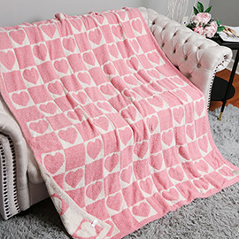Checkered Heart Patterned Reversible Throw Blanket