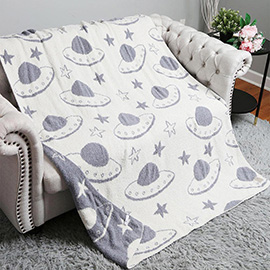 UFO Spaceship Patterned Reversible Throw Blanket