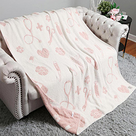 Medical Theme Patterned Reversible Throw Blanket