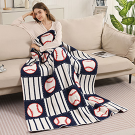 Baseball Theme Patterned Reversible Throw Blanket