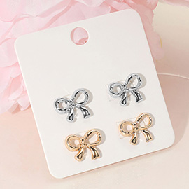 2Pairs - Metal Bow Stud Earring Set