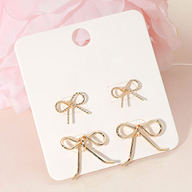 2Pairs - Metal Wire Bow Stud Earring Set