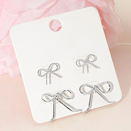 2Pairs - Metal Wire Bow Stud Earring Set