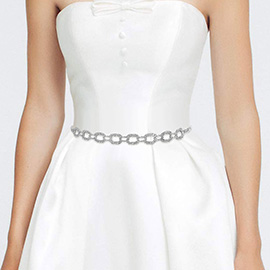 Rhinestone Paved Open Oval Link Chain Waist Belt