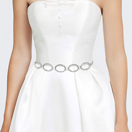 Rhinestone Paved Open Oval Link Chain Waist Belt