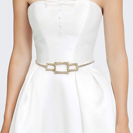 Rhinestone Paved Geometric Square Chain Waist Belt