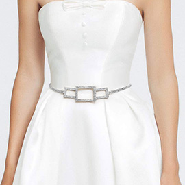 Rhinestone Paved Geometric Square Chain Waist Belt