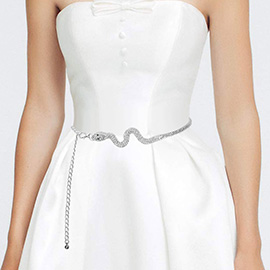 Rhinestone Paved Snake Chain Waist Belt