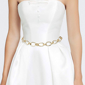 Textured Metal Oval Link Chain Waist Belt