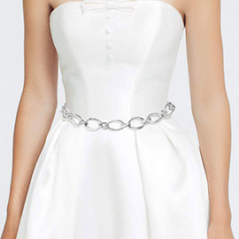 Textured Metal Oval Link Chain Waist Belt