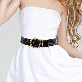 Metal Bamboo Buckle Faux Leather Braided Waist Belt