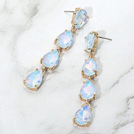 Teardrop Stone Link Dangle Evening Earrings