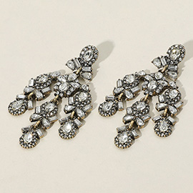 Vintage Crystal Stone Cluster Embellished Chandelier Dangle Evening Earrings
