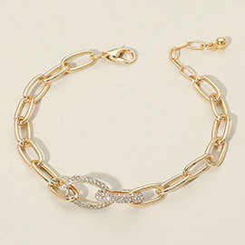 Stone Paved Link Accent Paperclip Chain Bracelet